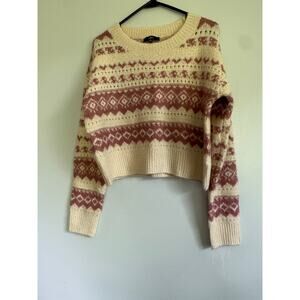 Lulu's Nordic cropped‎ sweater cream/ pink design size medium